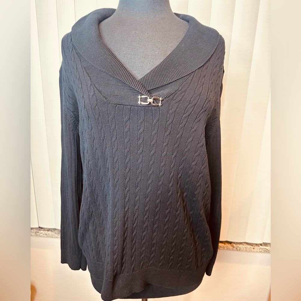 Karen Scott Black Charcoal V-Neck Knit Sweater Size XL